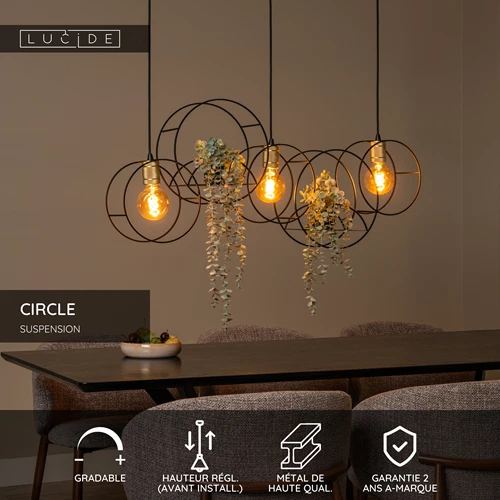 Lucide CIRCLE - Suspension - 3xE27 - Noir - USP